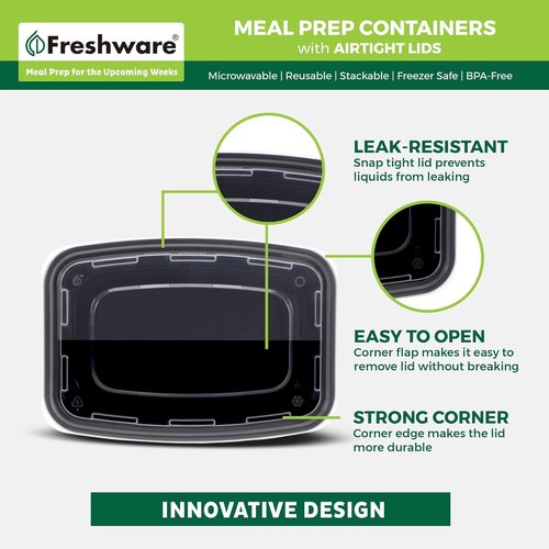Freshware Meal Prep Containers - 50 Pack BPA-Free Food Storage with Lids | Stackable & Microwave Safe (16 oz)