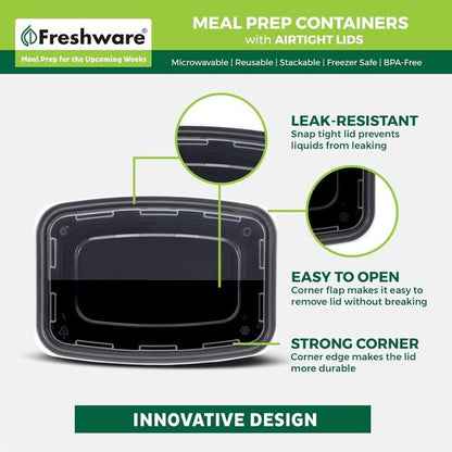 Freshware Meal Prep Containers - 50 Pack BPA-Free Food Storage with Lids | Stackable & Microwave Safe (16 oz)