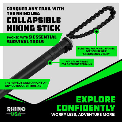 Rhino USA Modular Tactical Walking Stick and Hiking Staff with Integrated Survival Kit for Hiking, Camping and Trekking, Adjustable Tactical Stick with Compass and Fire Starter for Camping and Hunting