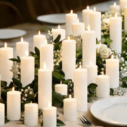 SDBALLBZ 18 Pcs White Pillar Candles Bulk Set, 2x3” 2x4” 2x6” Paraffin Hurricane Candles, Unscented Dripless Smokeless, Long Burning for Party Wedding Events Home Decor