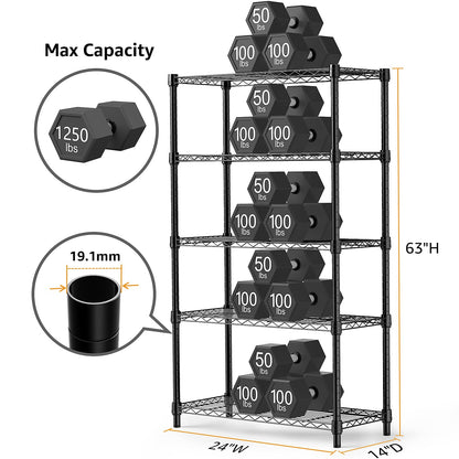 M MZG 2 PCS Storage Shelving Utility Shelving Unit 5-Tier Utility Shelving Unit Steel Organizer Wire Rack for Home,Kitchen,Office (13.7" D x 23.6" W x 62.4" H) (Black+Chrome)