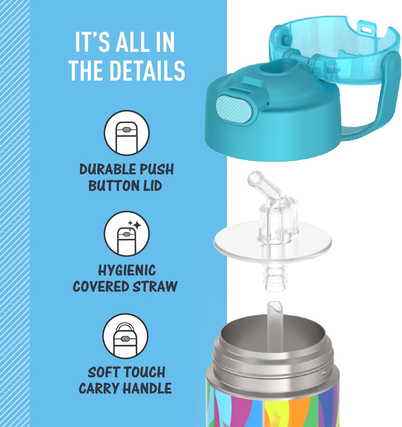 THERMOS FUNTAINER Water Bottle - 12 Ounce Kids Stainless Steel Vacuum Insulated with Straw | Trolls 3 Design