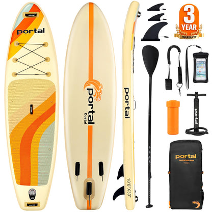 PORTAL SUP Inflatable Paddle Board for Adults, 10'6'' Stand Up Paddleboards, Non-Slip Deck Blow up Paddle Boards with Adjustable Paddle, Carry Bag, Emergency Repair Kit