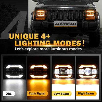 Auxbeam 12000LM Bright 5x7 In Headlights, 7x6 Led Headlights with DRL Turn Signal High Low Beam, Compatible with Jeep Cherokee XJ Wrangler YJ Ford Chevrolet, H6054 H5054 Headlights DOT Approved, Black