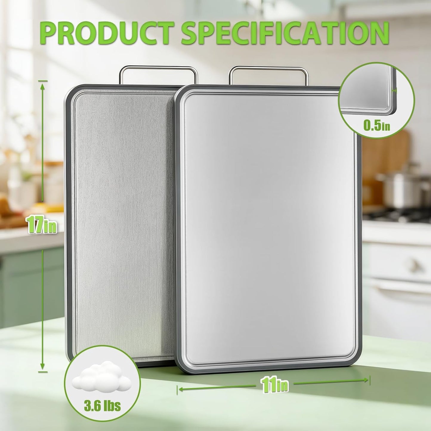 Stainless Steel Cutting Board - 17" x 11" Heavy Duty Chopping Board with Juice Grooves | Non-Slip & Dishwasher Safe