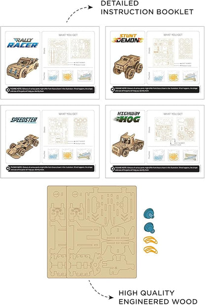 Smartivity Torque Busters 3D Wooden Car Engineering STEM Toy Building Set for Kids Ages 6 and Up Includes Rubber Bands Engineered Wood Components Instruction Manual Learner's Log