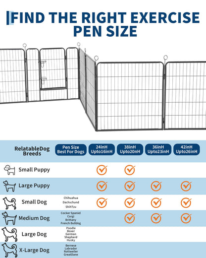 Garvee Outdoor Dog Playpen,Heavy Duty Metal Pet Exercise Pen,24 Inch, 16 Panels Metal Dog Fence with Gate, Pet Fence for Large/Small Dogs, Portable Dog Fence for RV Camping, Yard