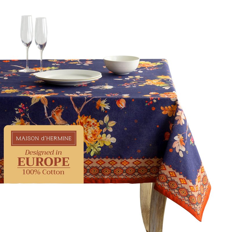 Maison d' Hermine Table Cloth Rectangle Table 100% Cotton 60 x 108 Inches Fall Tablecloth Reusable Everyday Use for Thanksgiving Christmas Decorations Dining Farmhouse Party (Kelim - Infinity)