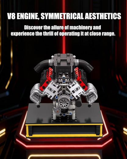 V8 Engine Building Set Build Your Own Mini V8 Model Engine Kit that Run with Battery and Motor 8-Cylinder Car Model Engine Building Toys for Adults Kids Age 14+ (1079PCS)