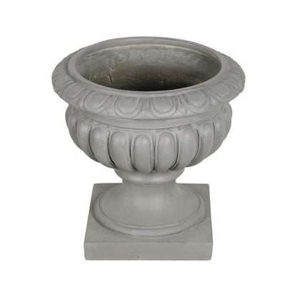 Merax 18.11" H Ornate Scrollwork Pedestal Urn Planter Weather-Resistant MGO Outdoor Flower Pot for Garden Patio and Front Porch Entrance,Gray