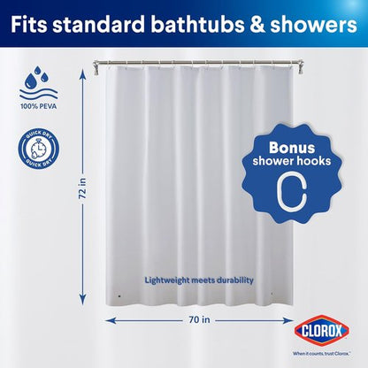 Clorox Shower Curtain Liner - Premium Waterproof 4g PEVA with Weighted Magnets | Standard Size 70" x 72", Frosty