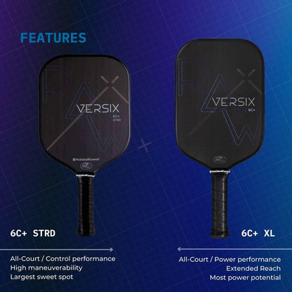 VERSIX RAW Carbon Fiber Pickleball Paddle, Extended 5.75" Handle, Carbon Fiber, 7.9oz (Midweight), 15mm Core…