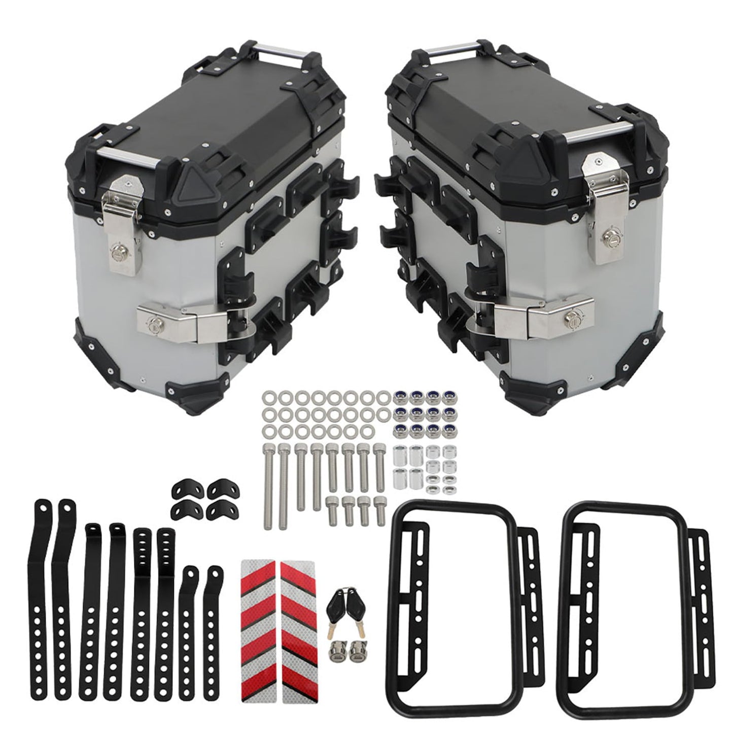 GXYWADY Universal Side Cases Motorcycle,36L Silver Aluminum Motorbike Hard Side Saddlebag Box Trunk with Support Racks