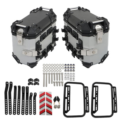 GXYWADY Universal Side Cases Motorcycle,36L Silver Aluminum Motorbike Hard Side Saddlebag Box Trunk with Support Racks