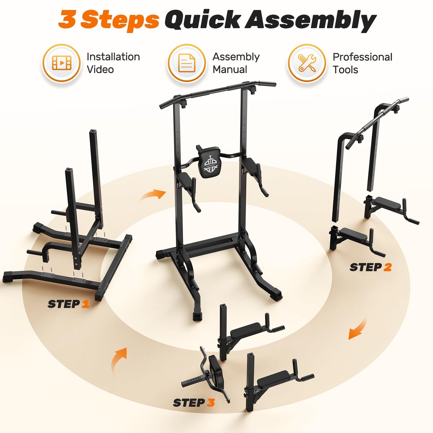 SPORTSROYALS Power Tower, Multi-Function Pull up Bar Dip Station with Upgraded Adjustable Foot Cover Equipment for Home Gym,360LBS