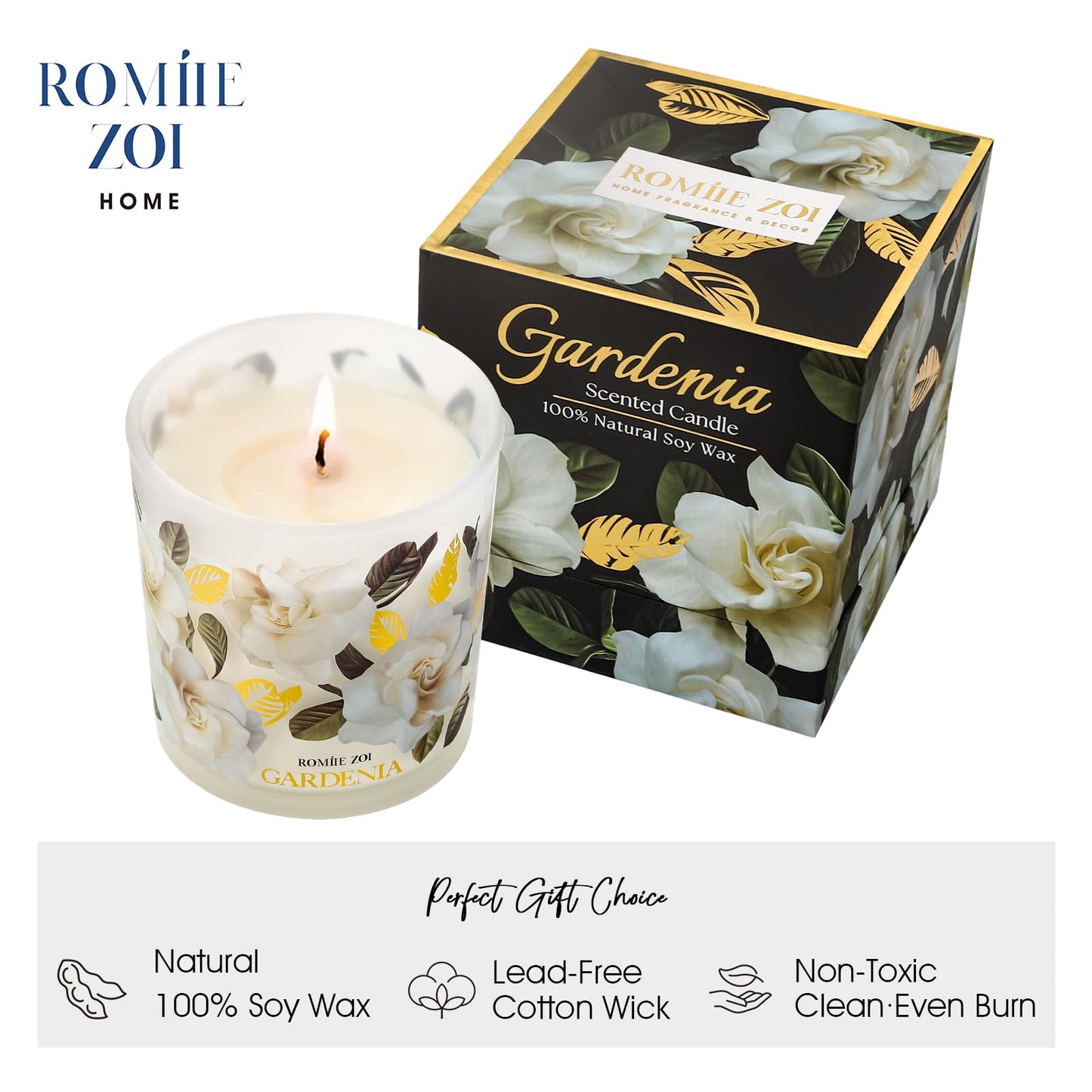 ROMIIE ZOI Scented Candle - Gardenia - 6oz Aromatherapy Soy Wax Jar Candle for Home, Gifts for Women - 170g