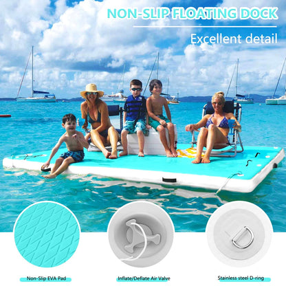 Inflatable Floating Dock, 6/8/10ft Swim Platform Floating Dock for Lakes, Non-Slip Air Dock Platform for Adults, Air Dock Platform with Detachable Ladder&Portable Carrying Bag, for Pool Beach Ocean