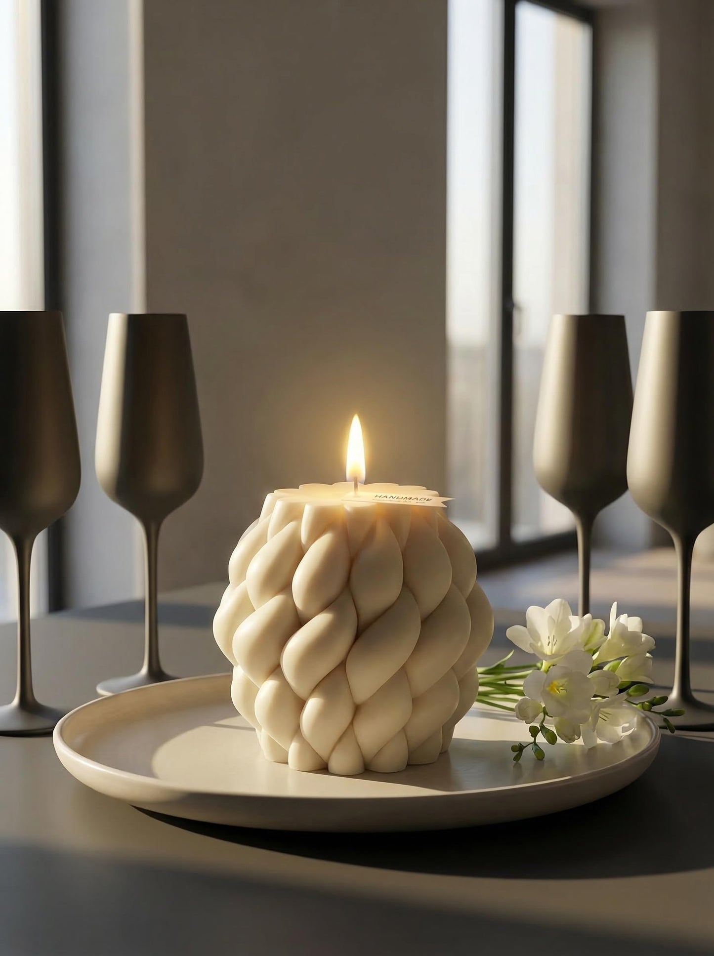Hyznengu Knot Ball Soy Wax Candle- Large Handmade Pillar Scented Elegant Bubble Aesthetic Candle, Housewarming Wedding Birthday Gift Home Room Shelf Decor Idea White（Large）