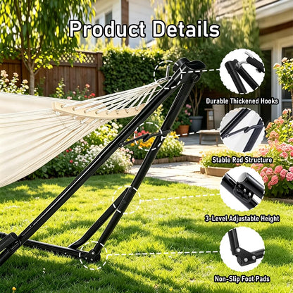 2-in-1 Hammock Chair with Stand for Adults, Portable Hammock with Collapsible Steel Frame, Adjustable Folding Design for Outdoor & Indoor Use, Patio, Camping, Travel, Supports 440 LBS