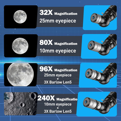 Telescope 80mm Aperture 800mm -Magnification 24-240X, Astronomical Portable Refracting Telescope Fully Multi-Coated High Transmission Coatings AZ Mount with Tripod &Wireless Control & Carrying Bag
