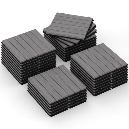 Rovibek Acacia Wood Interlocking Deck Tiles, 30PCS 12"x12" Outdoor Waterproof Decking Tiles, All Weather Use for Balcony Patio Backyard Poolside, Indoor & Outdoor, Striped Gray