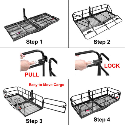 OKLEAD 500 Lbs Heavy Duty Hitch Mount Cargo Carrier 60" x 24" x 14.4" Folding Cargo Rack Rear Luggage Basket Fits 2" Receiver for Car SUV Camping Traveling