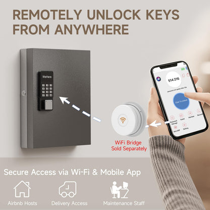 WeHere 32-Key Smart Key Lock Box Wall Mount – Commercial Key Cabinet with App, Bluetooth & WiFi Unlock (Sold Separately), Access Log Tracking, Key Management System for Rental, Office, Property
