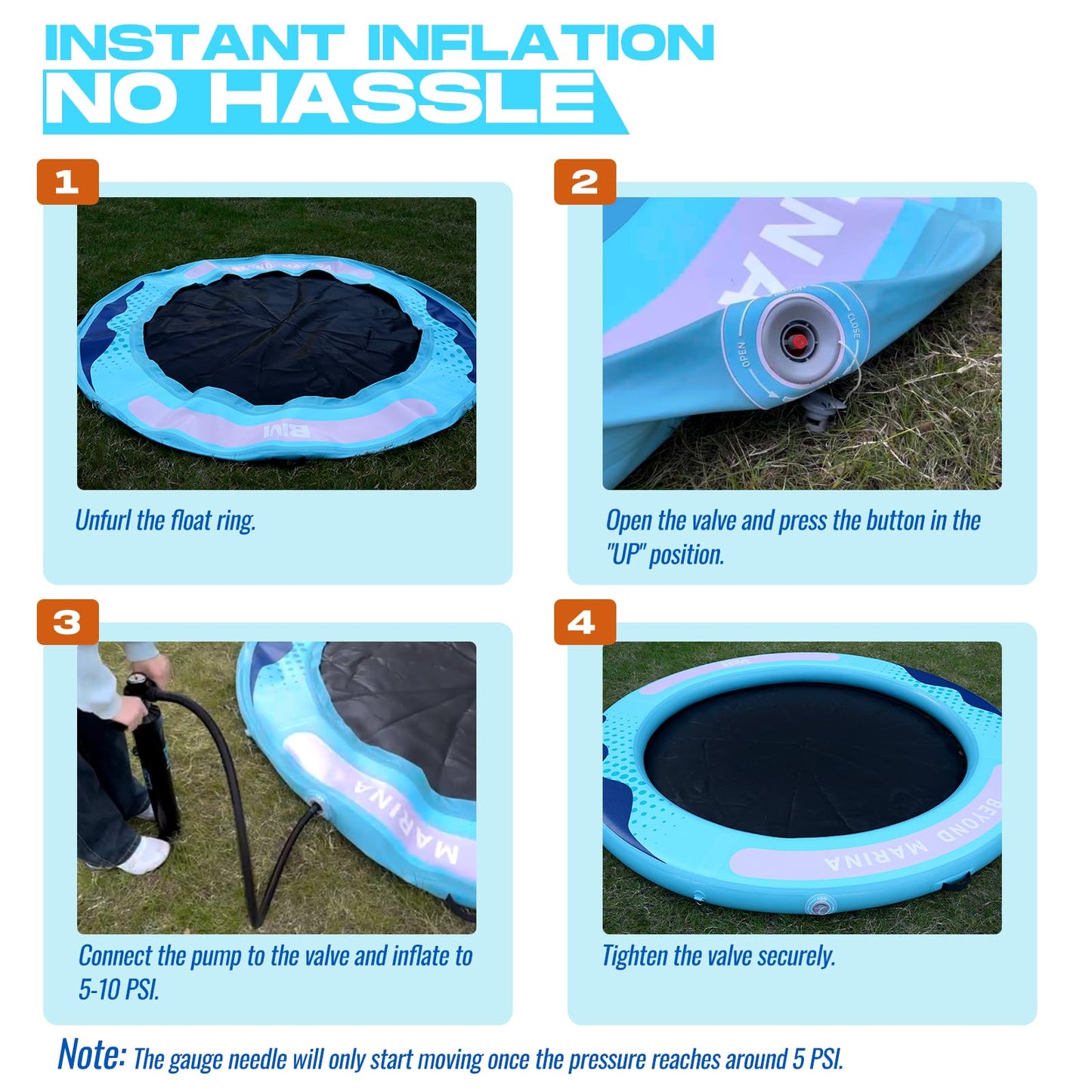 BEYOND MARINA Inflatable Water Hammock Floating Air Dock River Float with Mesh Heavy Duty Round Ring Raft for Pool Lake Ocean Portable Island Platform Pad 8'*6'*6"