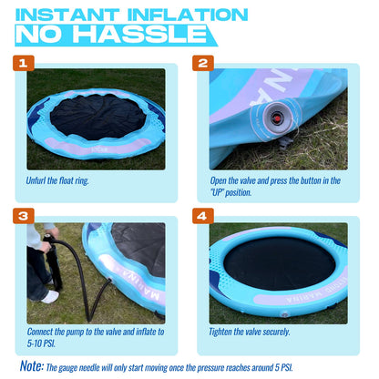 BEYOND MARINA Inflatable Water Hammock Floating Air Dock River Float with Mesh Heavy Duty Round Ring Raft for Pool Lake Ocean Portable Island Platform Pad 8'*6'*6"