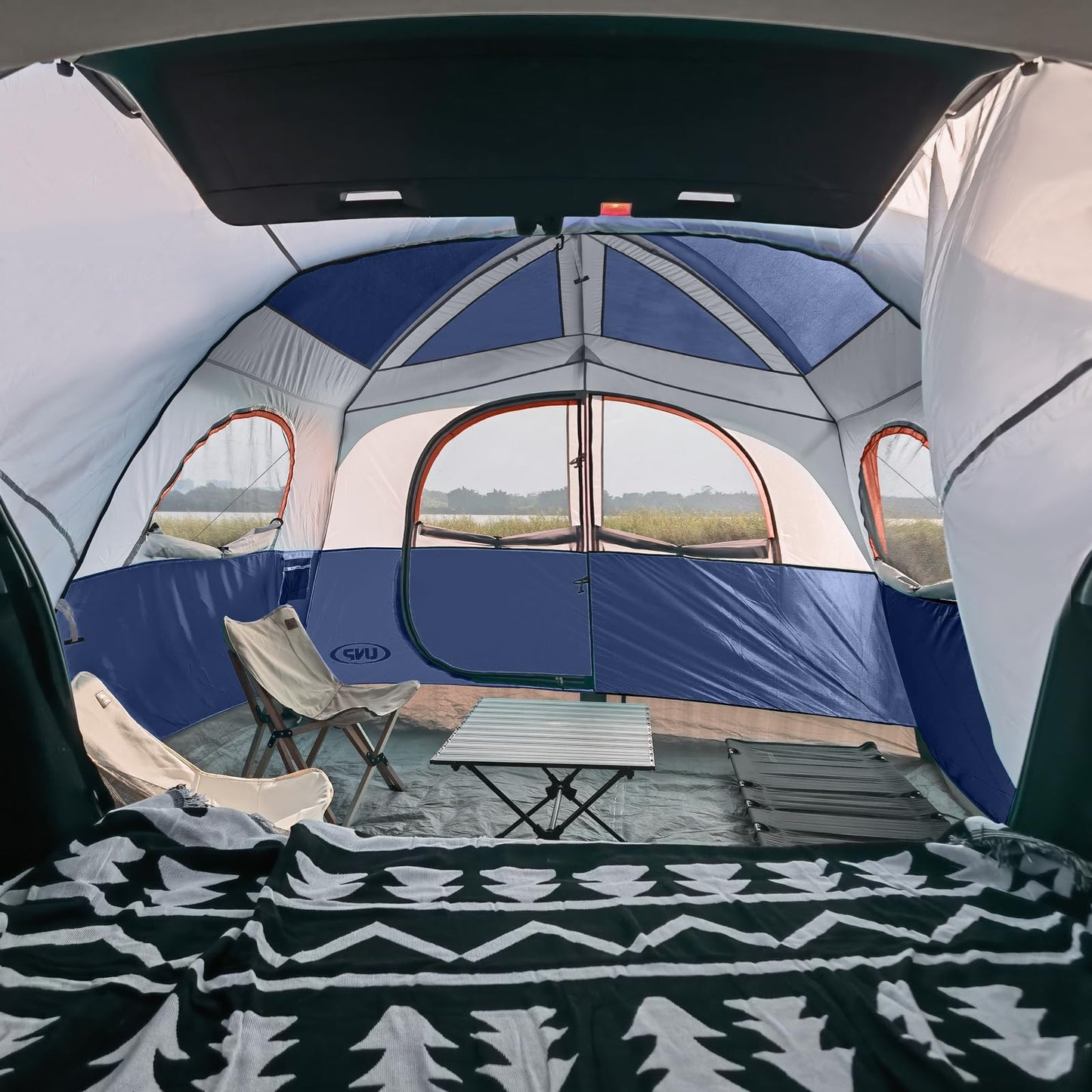 UNP SUV Tent for Camping, 6-Person Car Camping, SUV Tailgate Tent for Outdoor, Easy Set Up with Rainfly 10'x9'x78in(H) (Navy Blue)