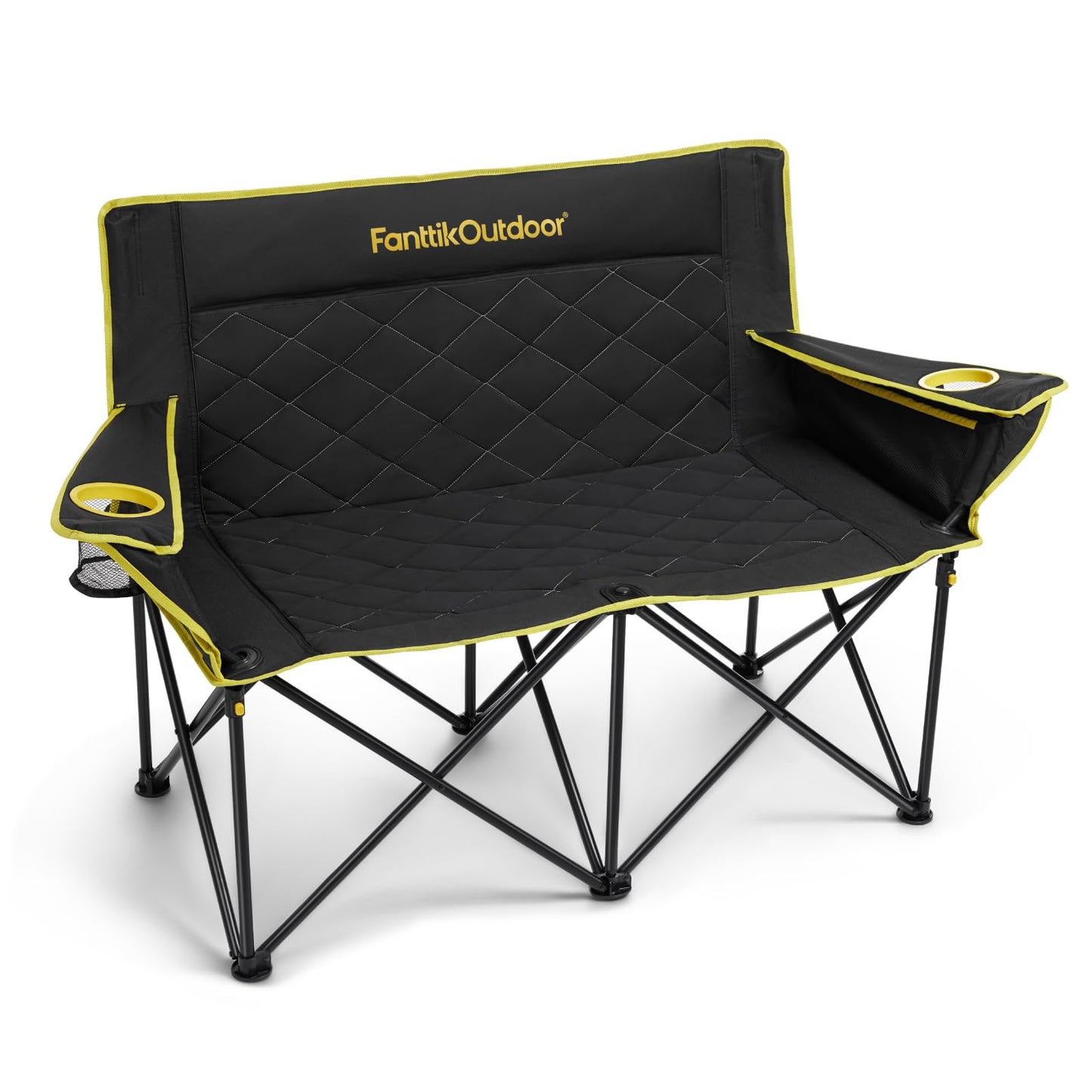 FanttikOutdoor Zeta L11 Duo Pro Double Camping Chair, 2 Person Portable Folding Couch, High Strength Loveseat with Cup Holder & Carry Bag for Travel, Games, BBQ, Backyard, Support up to 600 lbs, Black