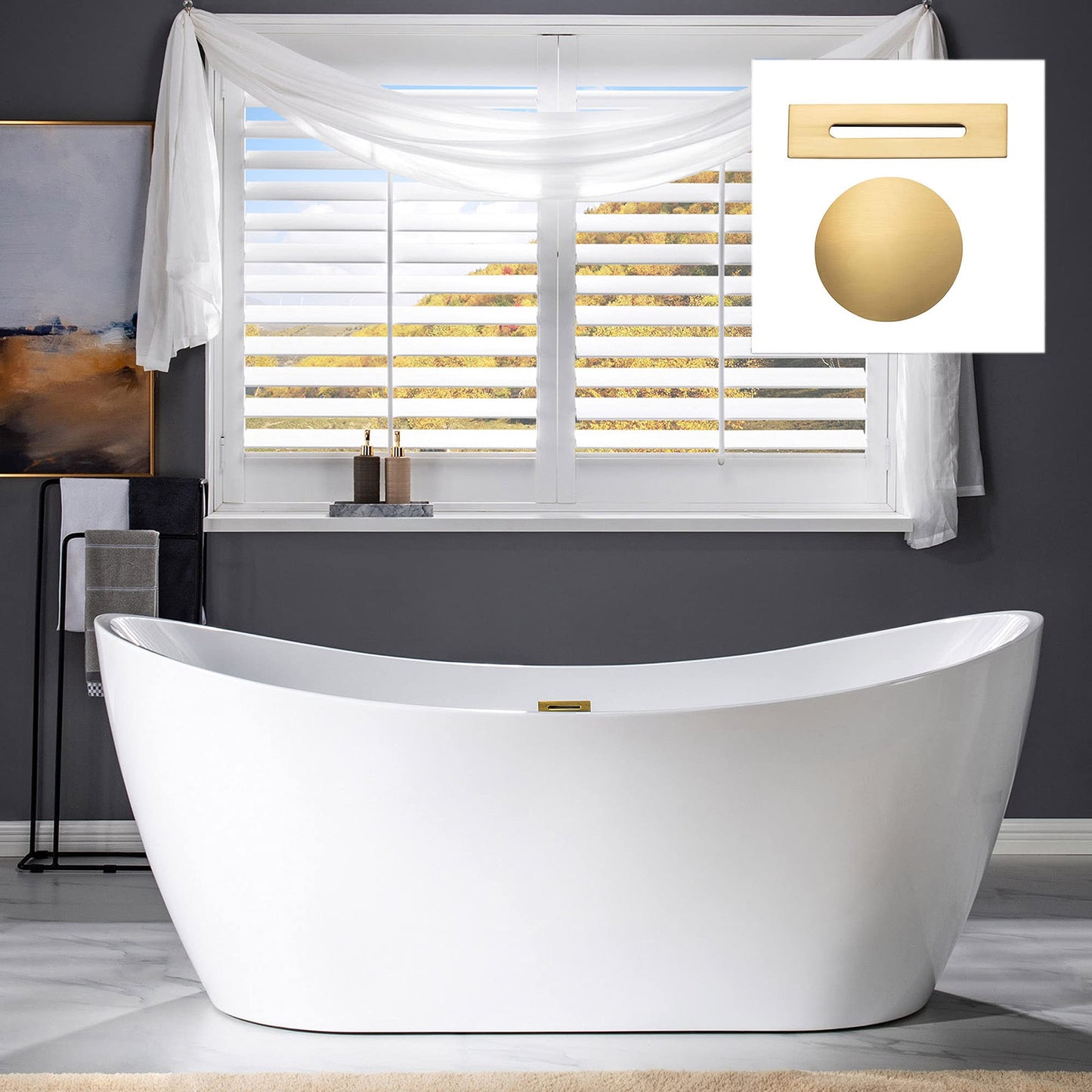 WOODBRIDGE BTA1517-BG-Drain &O Bathtub, Brushed Gold