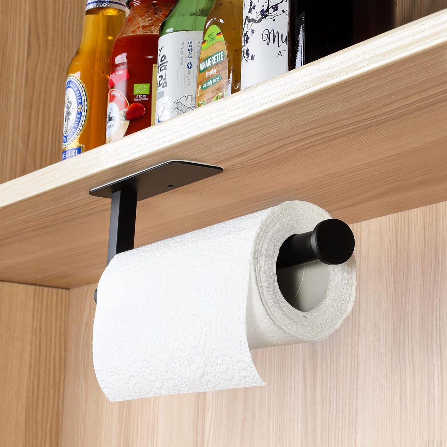 ASTOFLI Paper Towel Holder - No Drill, Self-Adhesive Wall Mount for Kitchen | 304 Stainless Steel Matte Black