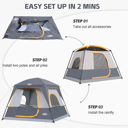 UNP 4-Person Tent, Portable Cabin Tent, Camping Tent 4 Person Easy Set Up, Waterproof with Top Rainfly for Outdoor Camping/Hiking (Gray)
