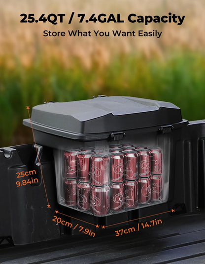 KEMIMOTO UTV Bed Storage Box, 7.4 US Gal Waterproof Solid Easy Install Lockable Cargo Storage Box Trunk Bin Organizer Rear Bag, Compatible with Can-Am Defender & Defender MAX 2016-2026 UTV Accessories