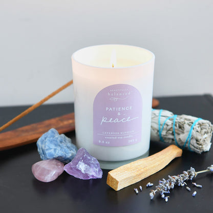Beautifully Balanced Scented Lidded Glass Soy Candle, Patience + Peace 9.3 oz.
