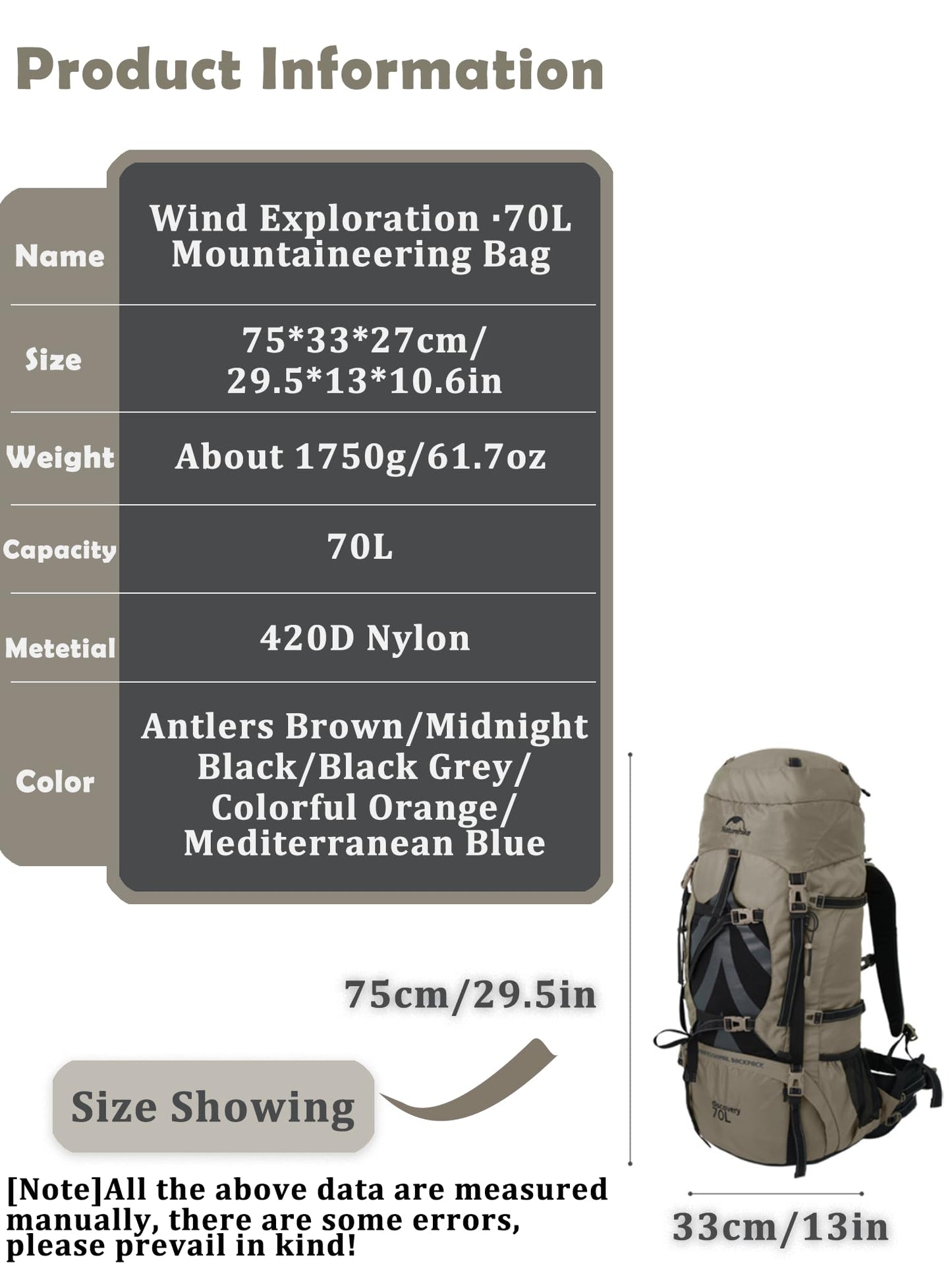 Naturehike 70+5L Hiking Backpack with Rain cover, Waterproof Lightweight Camping Backpack for Men & Women, Travel (Orange)
