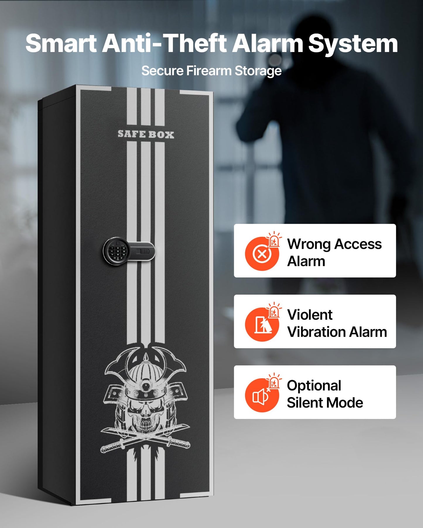 VEVOR 4 Gun Safe, Long Gun Cabinet for Rifles and Pistols, Quick Access Rifle Safe with 3 Ammo Slots and 2 Adjustable Racks, Large Digital Cabinet with Key and Password Lock(Assembly Required)