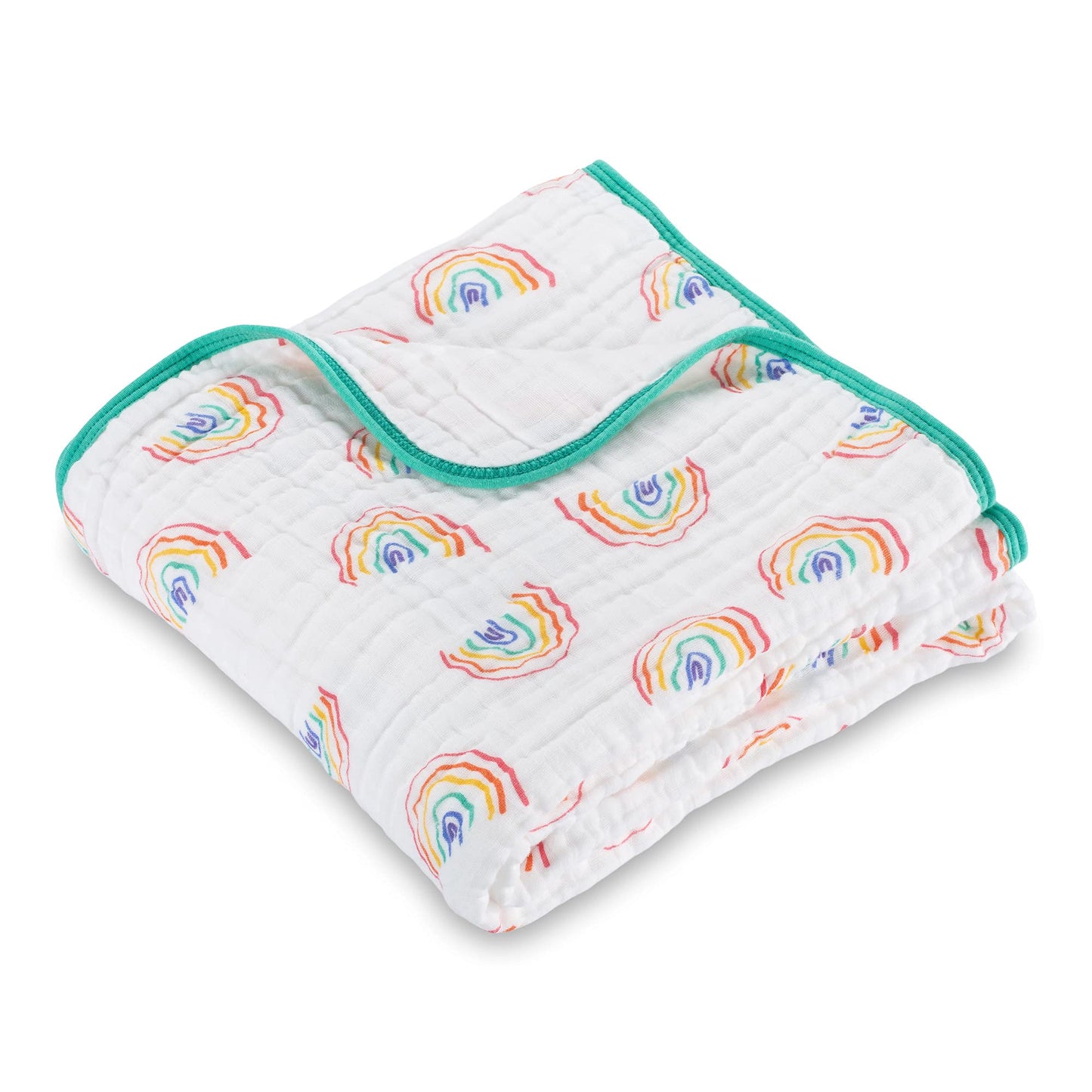 LollyBanks Muslin Baby Blanket, 100% Cotton Lightweight Muslin Quilt, 47 x 47 Inches 6 Layers Baby Blanket for Boys and Girls, Soft and Breathable Baby Quilt, Baby Essentials (Rainbow Print)