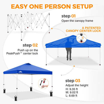 EAGLE PEAK Pop Up Canopy Tent with Wheeled Carry Bag, 8 Stakes, 4 Ropes, 4 Weight Bags, Easy Set Up Tent Canopy, 10x10 ft, 100sqft of Shade, Blue