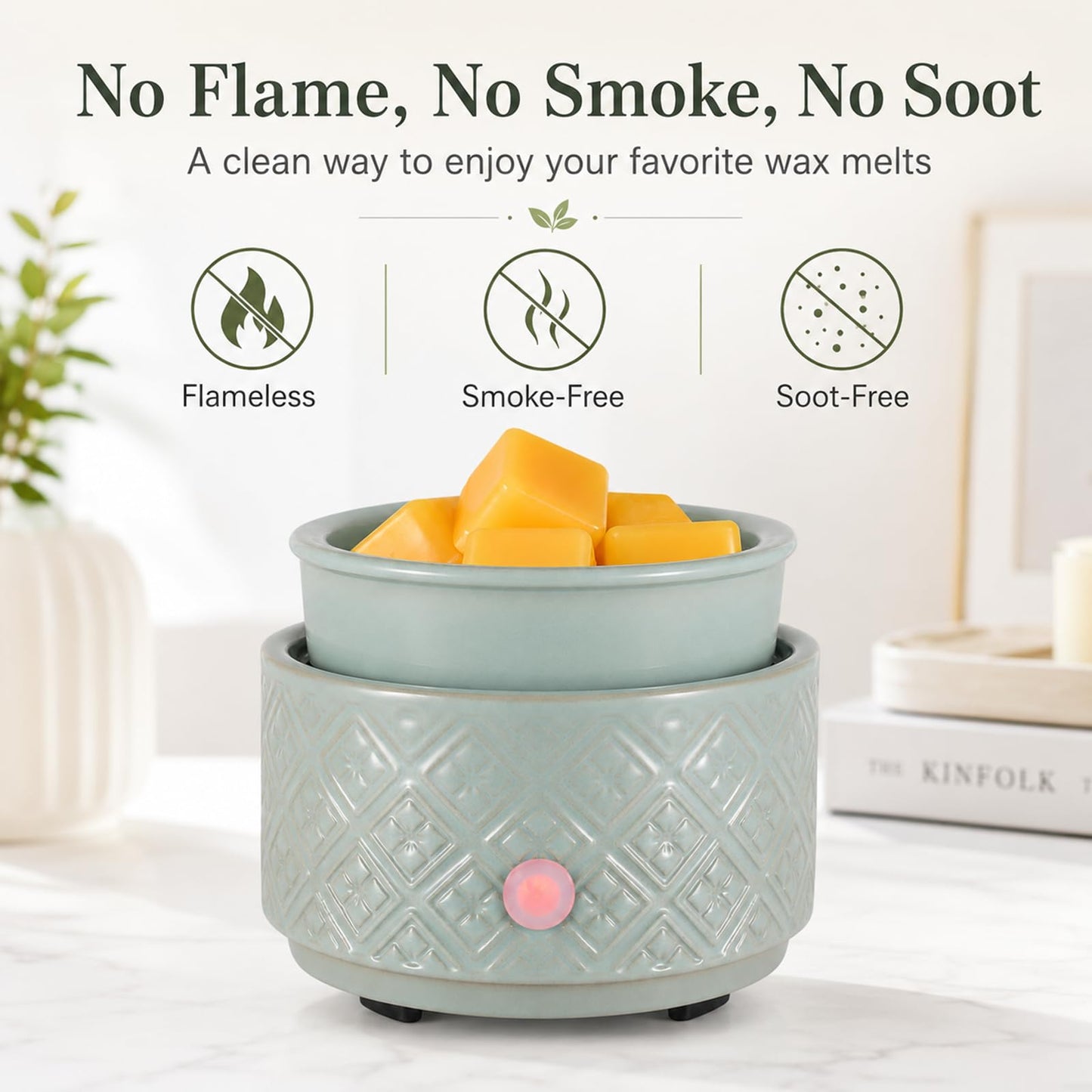 Wax Melt Warmer for Scented Wax,3-in-1Ceramic Wax Warmer Fragrances Candle Oils, Home Fragrance Burner,Electric Candle Warmer Perfect Christmas Gifts for Mom Women(Gree)