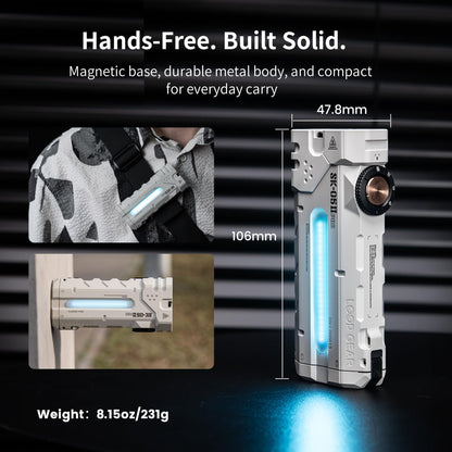 LOOP GEAR SK05 Pro 2 Mao Flat EDC Flashlight, 5000LM Rechargeable LED Flash Light with Spotlight & Floodlight, High-CRI Sidelight + RGB, Dual 4000mAh Replaceable Batteries, IP68 & Magnetic (White)