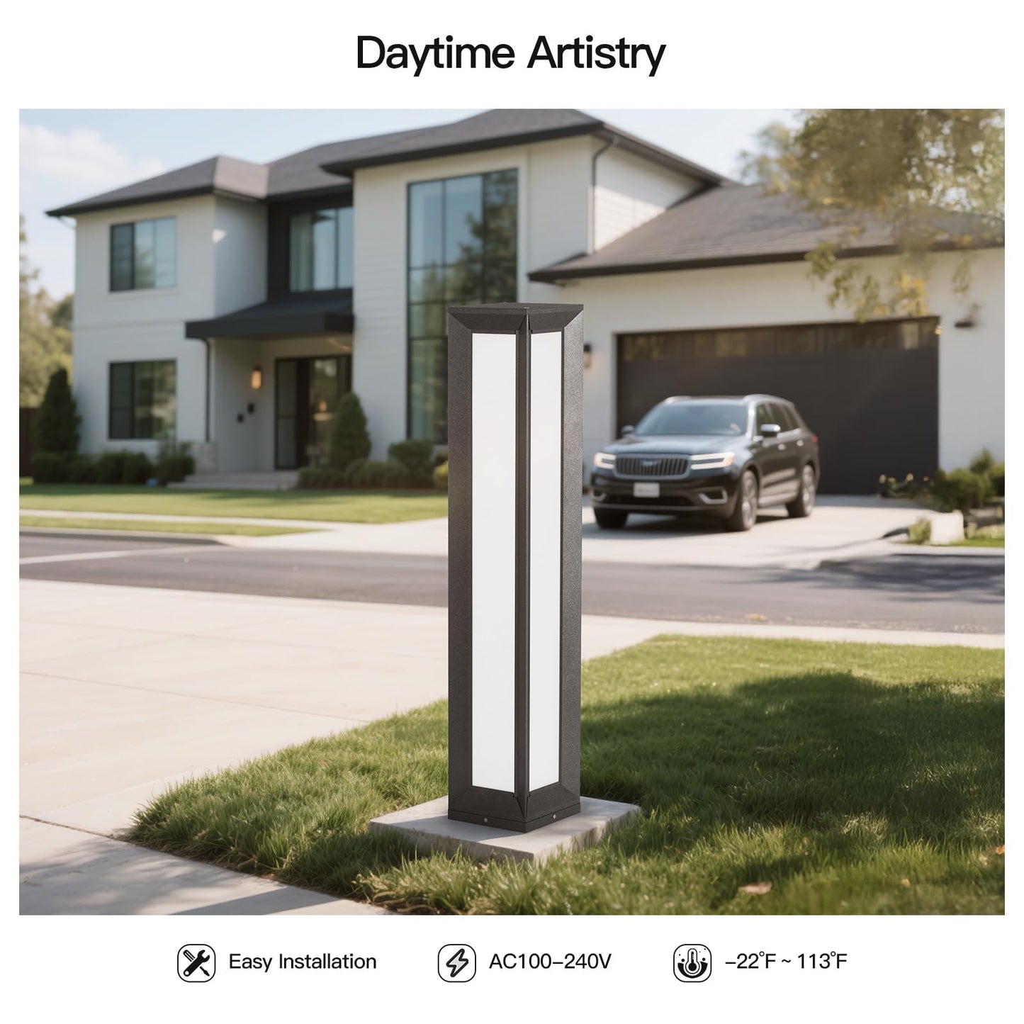 MVBT Outdoor Pathway Lights, 31.5" Wired Bollard Lights, IP65 Waterproof Landscape Path Lighting, 3000K Mordern LED Bollard Light, Curb Appeal Light for Driveway Courtyard Garden Walkway Sidewalk Lawn