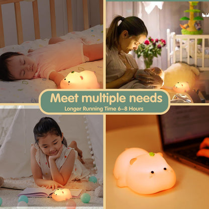 VTIGER Pink Hippo Night Light, LED Squishy Cute Lamp, Night Light for Kids, Silicone Hippo Light, Dimmable Girls Baby Bedroom Nightlight, Rechargeable Touch Lamp for Breastfeeding Nursery Decor