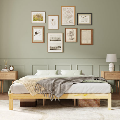 Novilla 12 Inch Wooden King Size Bed Frame, Classic Solid Wood Platform Bed Frame King Size, Sturdy Wood Slat Support, No Box Spring Needed, Easy Assembly, Pine