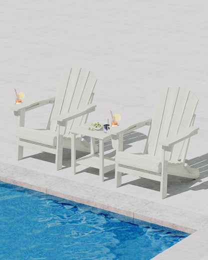 Garvee Folding Adirondack Chair Set of 4 with 2 Side Table, HDPE Outdoor Patio Chair with Cup Holder, All Weather Resistent Wooden Textured for patios, Decks, Gardens, fire Pit, White
