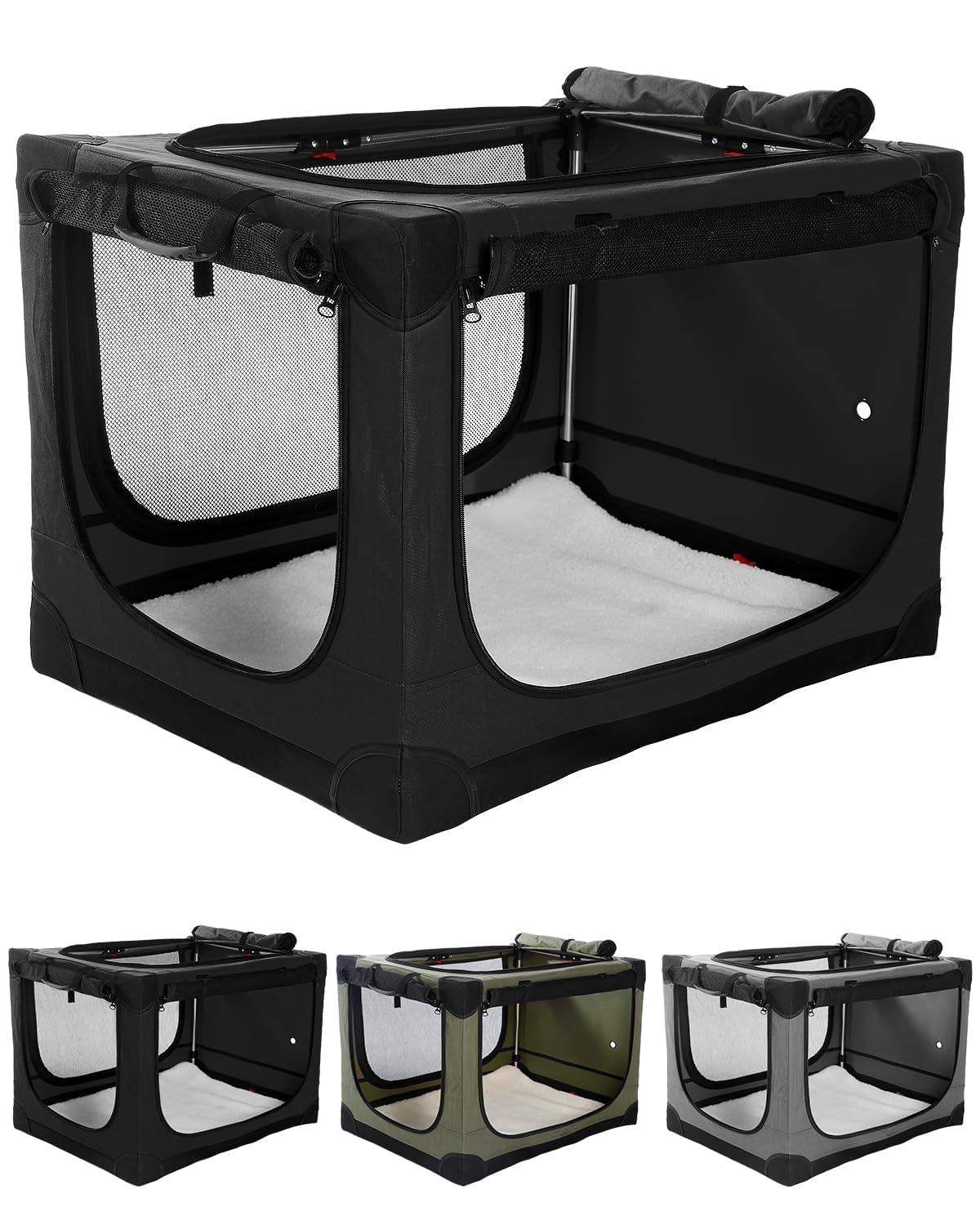 Veraste 33" L x 25" W x 25" H Collapsible Travel Dog Crate, Portable Soft Dog Kennel for Medium Large Dogs up to 60 lbs, 4-Door Foldable Travel Crate with Durable Mesh & Storage Bag, Black