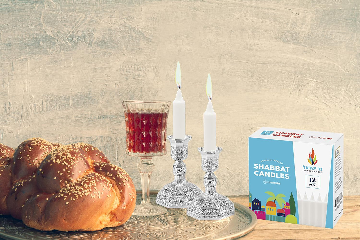 72 Shabbat Candles, 3 Hour White Traditional Shabbos Candle 4 Inch, (72 Pack) Sabbath White Taper Candles