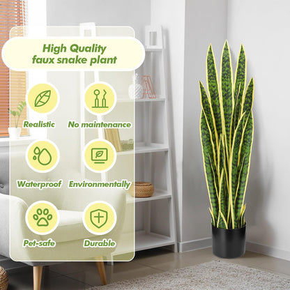 Crowye 4 Pack 3.15 Ft Tall Artificial Snake Plant Faux Sansevieria Plant Large Fake Snake Bulk in Pot for Home Office Housewarming Gift
