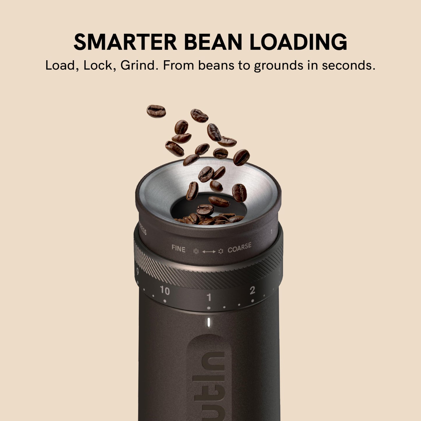 OutIn Fino Portable Electric Coffee Grinder,Adjustable Coffee Bean Grinder with 28 Precise Grind Setting,One-Button Burr Coffee Grinder with Fast‑Charge Battery, Auto‑Stop & Clog‑Protection